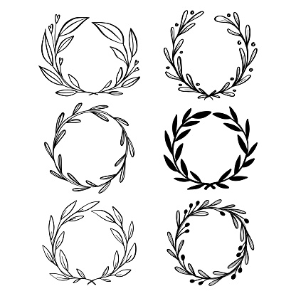 Circle frame wreaths for logo design, for wedding invitations, for emblem and badge.