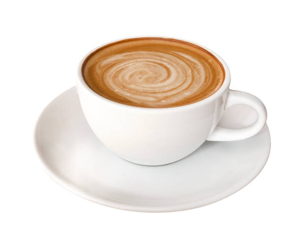 istock Hot coffee latte cappuccino spiral foam isolated on white background, clipping path included 1048860224