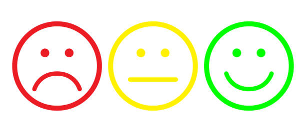 Red, yellow and green smileys Red, yellow and green smileys. Face symbols. Flat style. Vector illustration. frowning stock illustrations