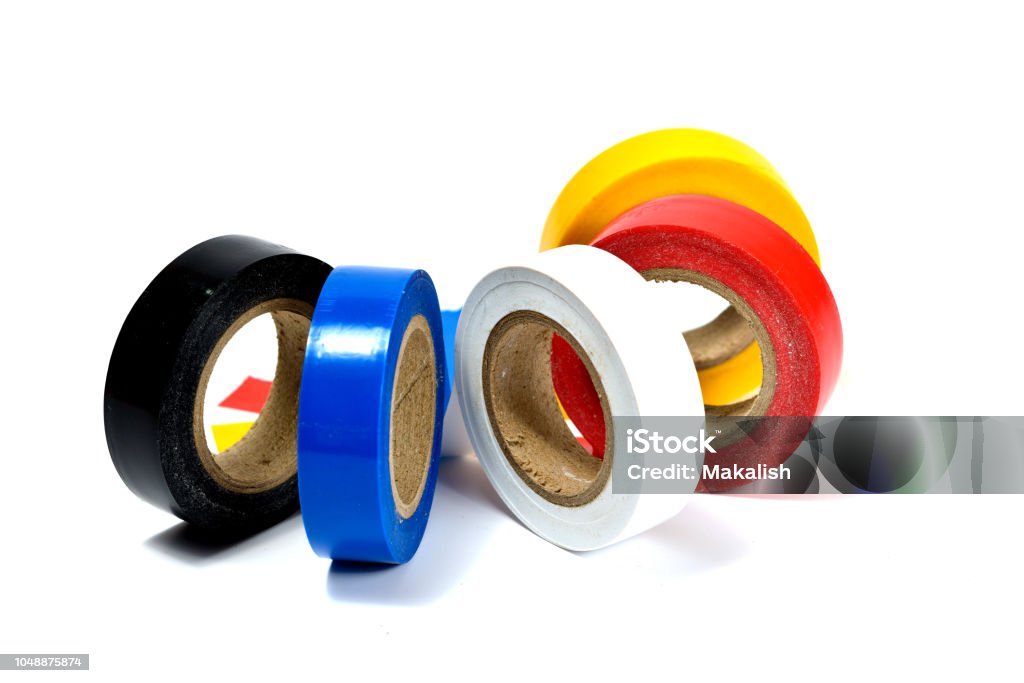 Rolls Of Colored Duct Tape On White Background Stock Photo - Download Image  Now - Adhesive Tape, Barricade Tape, Black Color - iStock