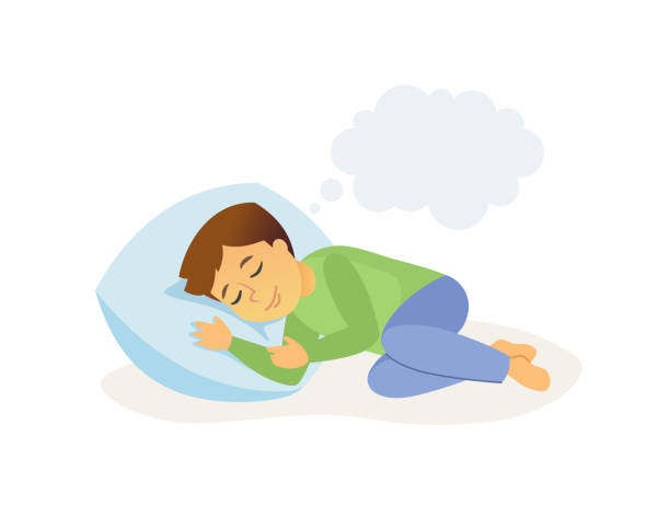 ilustrações, clipart, desenhos animados e ícones de menino dormindo - ilustração de caráter isolado de pessoas dos desenhos animados - sleeping child cartoon bed