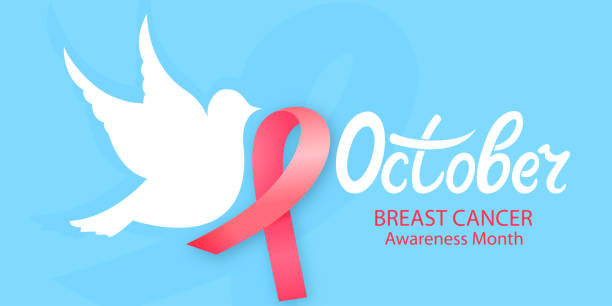 ilustraciones, imágenes clip art, dibujos animados e iconos de stock de paloma blanca con una cinta rosa. concepto nacional del mes de concienciación del cáncer de mama. - beast cancer awareness month