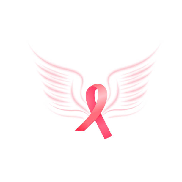 Pink satin ribbon with bird wings vector icon. National Breast Cancer Awareness Month concept. Pink satin ribbon with bird wings vector icon. National Breast Cancer Awareness Month concept beast cancer awareness month stock illustrations