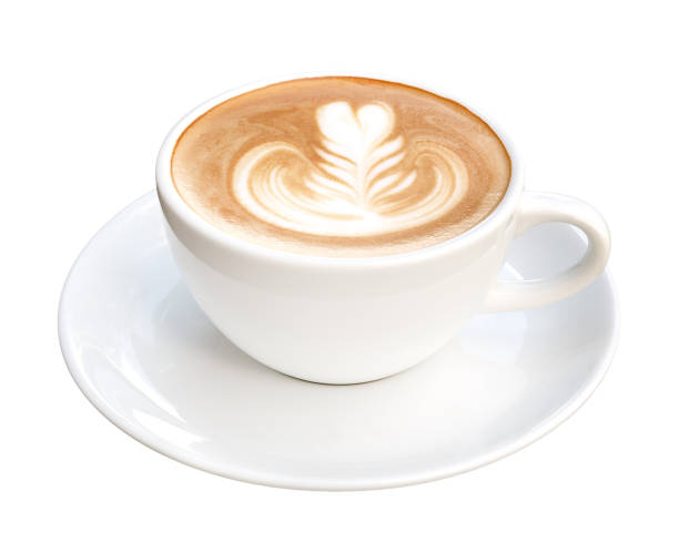 istock Hot coffee cappuccino latte art with spoon isolated on white background, clipping path included 1048888146