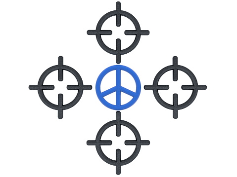 Blue symbol of peace between sniper rifle scope