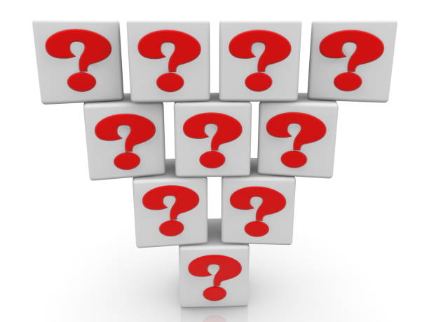 istock Pyramid of white cubes with red question mark concept on white background 1048891740