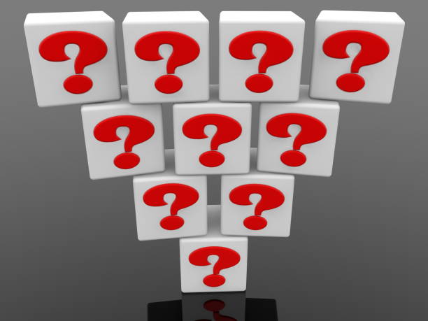 istock Pyramid of white cubes with red question mark concept on black background 1048891746