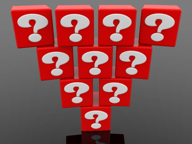istock Pyramid of red cubes with white question mark concept on black background 1048891784