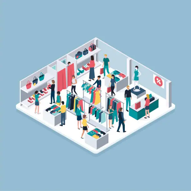 Vector illustration of People shopping at the clothing store