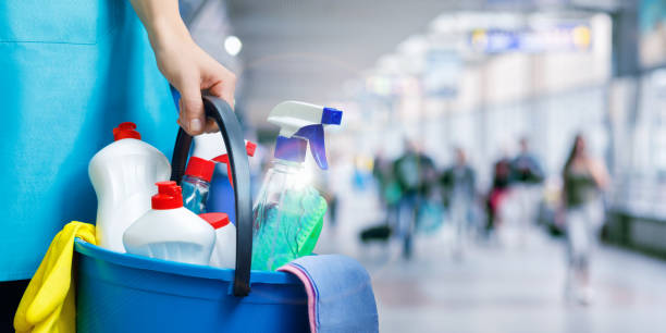 istock Cleaning lady with cleaning products . 1048907416