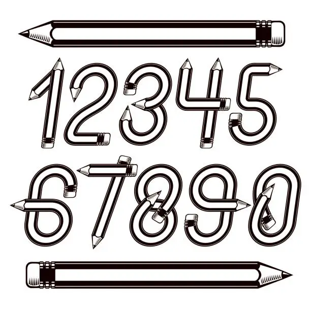 Vector illustration of School theme, pencils design numbers, best for use in emblem design for drawing art class.