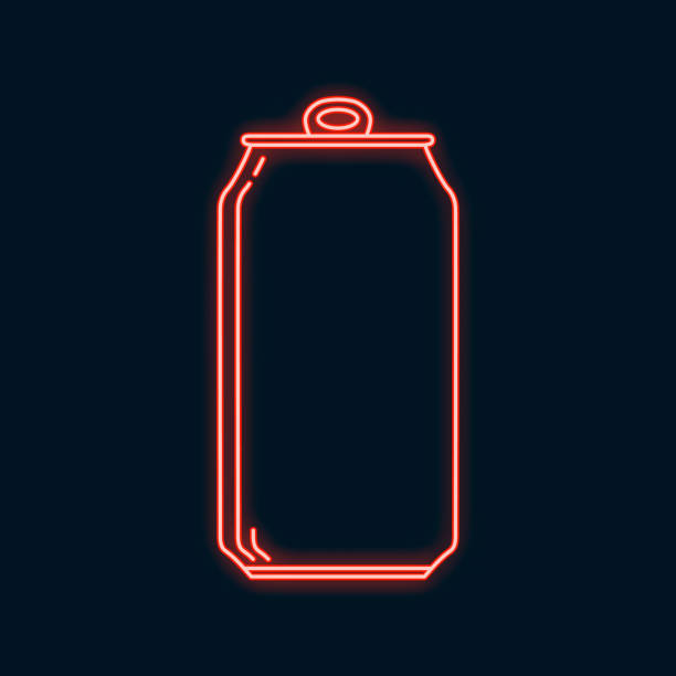 świecące neonowe piwo może ikona. led świetlisty znak dla szyldu lub baru nocnego. wektor izolowana ilustracja. - drink energy drink can isolated stock illustrations