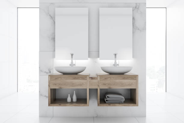 istock Double sink in marble bathroom inteiror 1048918678