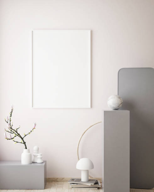 istock mock up poster frame in geometric interior background, pastel colors, 3D render, 3D illustration 1048922614
