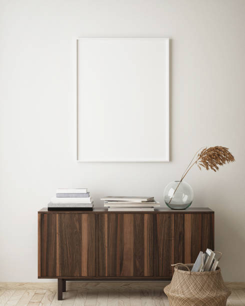 istock mock up poster frame in hipster interior background, Scandinavian style, 3D render, 3D illustration 1048922638