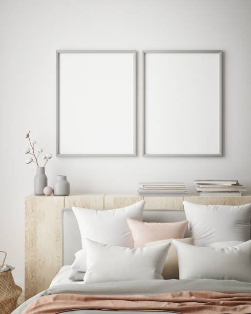 istock mock up poster frame in hipster interior background, Scandinavian style, 3D render, 3D illustration 1048922868