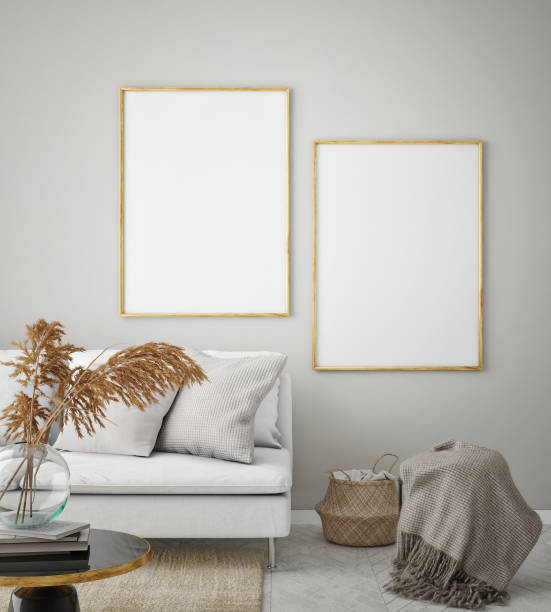 istock mock up poster frame in hipster interior background, Scandinavian style, 3D render, 3D illustration 1048922962