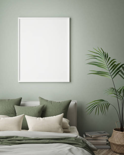 istock mock up poster frame in hipster interior background, Scandinavian style, 3D render, 3D illustration 1048923020