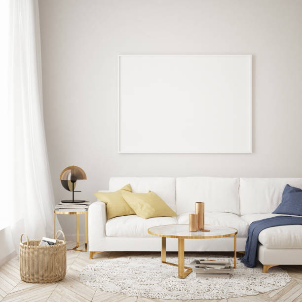 istock mock up poster frame in hipster interior background, Scandinavian style, 3D render, 3D illustration 1048923252