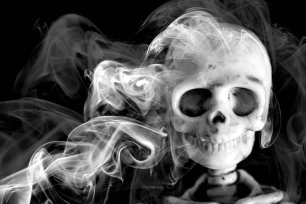 istock Skeleton skull emerging from a cloud of smoke 1048927860