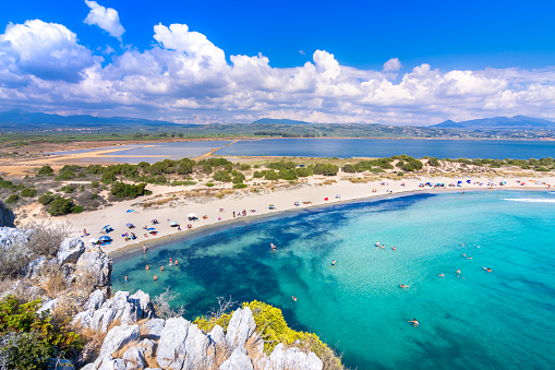 Amazing tropical sandy beach of Voidokilia, Peloponnese, Greece.