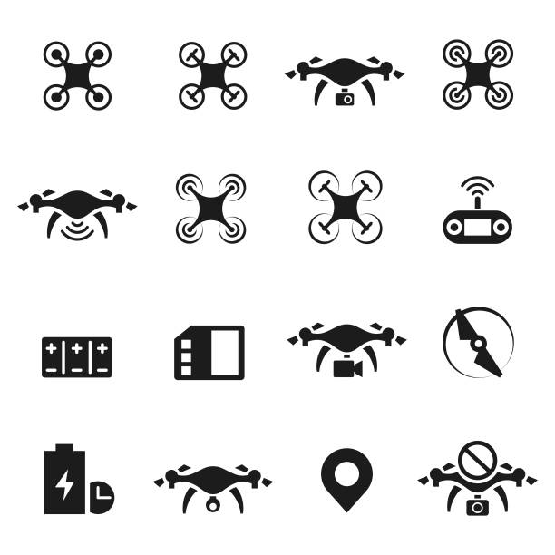 illustrations, cliparts, dessins animés et icônes de set de drone icône vector - drone