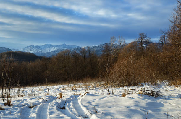 Karachay Cherkessia. Russia. Atmospheric landscape of Caucasus mountains at dawn