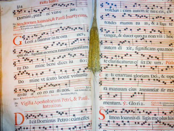 Gregorian Music Sheet Gregorian style ancient music sheet detail view chanting stock pictures, royalty-free photos & images