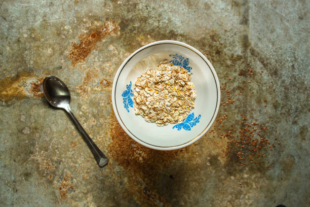 oatmeal in a plate. top view.
