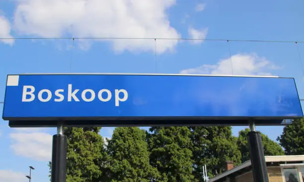 Photo of Name sign on the station Boskoop on the R-Net train between Gouda and Alphen aan den Rijn