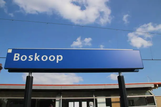 Photo of Name sign on the station Boskoop on the R-Net train between Gouda and Alphen aan den Rijn