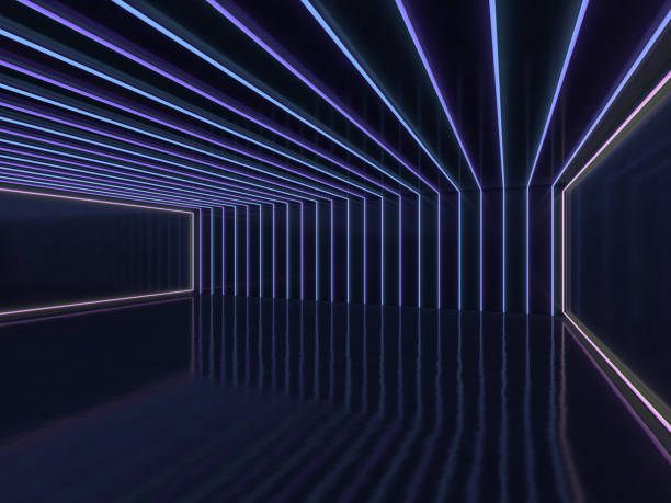 istock Background of an empty room with walls and neon light. Neon rays and glow. 3D 1048952584