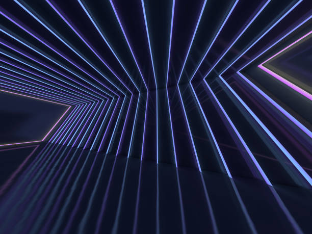 istock Background of an empty room with walls and neon light. Neon rays and glow. 3D 1048952622