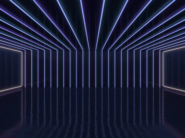 istock Background of an empty room with walls and neon light. Neon rays and glow. 3D 1048952698