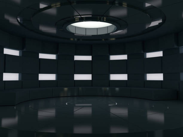 istock Background of an empty room with walls and neon light. Neon rays and glow. 3D 1048954452