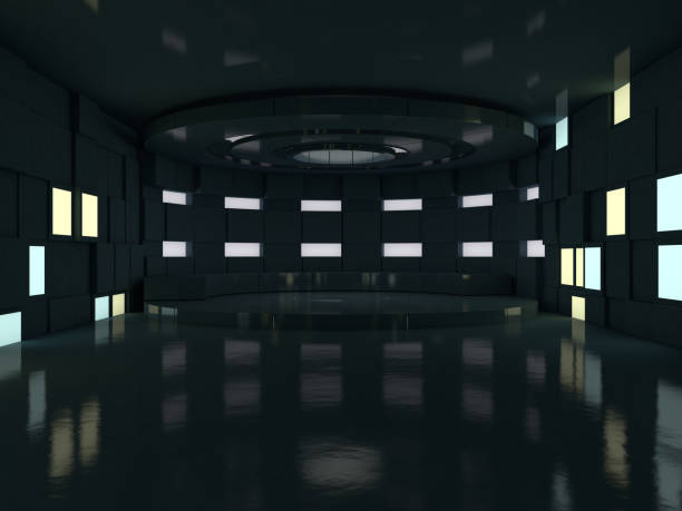 Background of an empty room with walls and neon light. Neon rays and glow. 3D