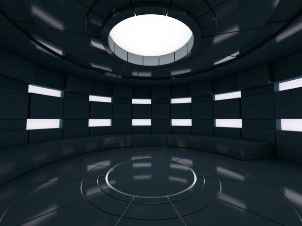 istock Background of an empty room with walls and neon light. Neon rays and glow. 3D 1048954486
