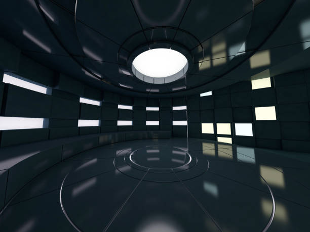 istock Background of an empty room with walls and neon light. Neon rays and glow. 3D 1048954488