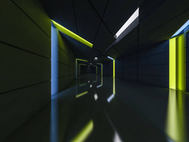 istock Background of an empty room with walls and neon light. Neon rays and glow. 3D 1048954498