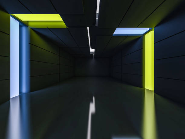 istock Background of an empty room with walls and neon light. Neon rays and glow. 3D 1048954534