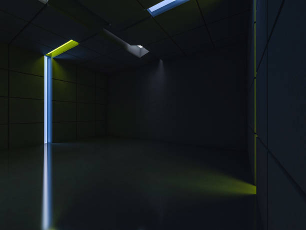 istock Background of an empty room with walls and neon light. Neon rays and glow. 3D 1048954558