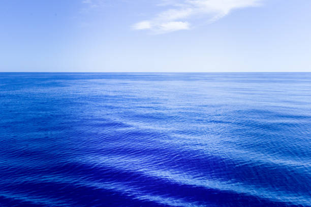 istock calm blue sea surface with reflection of light on a midle 1048966432