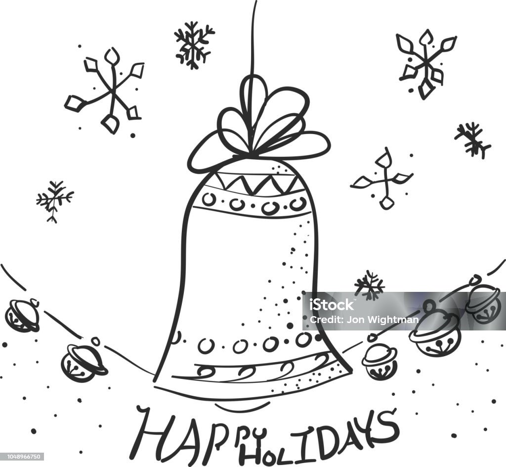 Hand Drawn Bell A hand drawn bell with a garland and "Happy Holidays". Bell stock vector