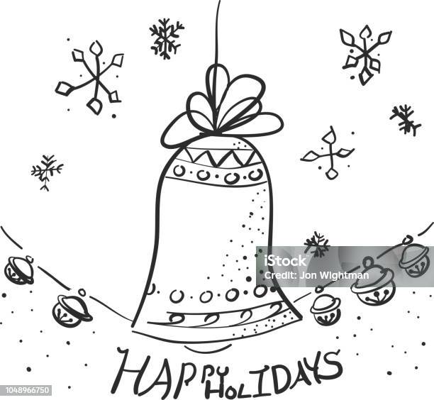 Hand Drawn Bell Stock Illustration - Download Image Now - Bell, Black And White, Celebration