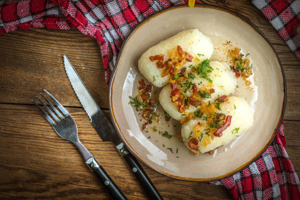 istock Potato dumplings stuffed with minced meat. 1048979388