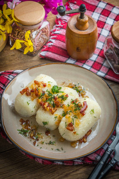istock Potato dumplings stuffed with minced meat. 1048979584