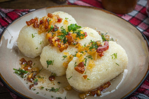 istock Potato dumplings stuffed with minced meat. 1048980762