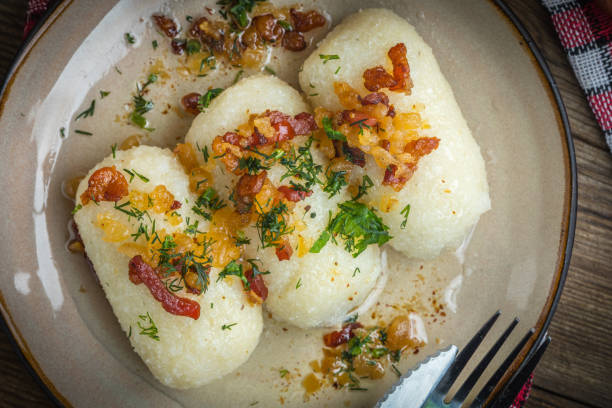 istock Potato dumplings stuffed with minced meat. 1048981682