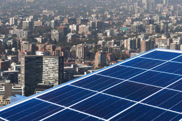 istock Solar Panel with Cityscape of Santiago, Chile 1048983714