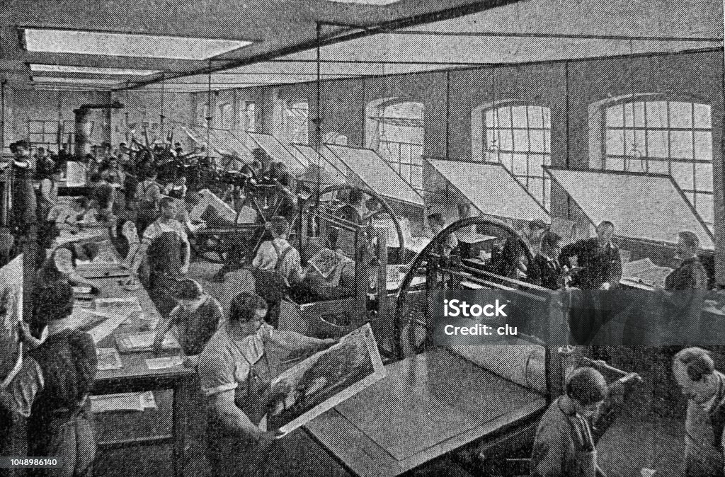 Print plant: copperplate printing Image from 19th century Industrial Revolution Stock Photo